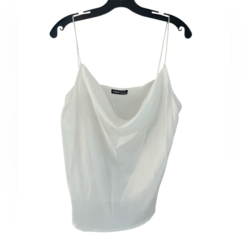 SHEIN Silky Satin White Pearl Shoulder Straps Camisole Tank Top Blouse M
